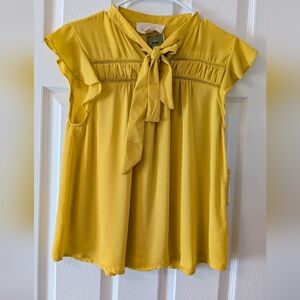 Sweet Wanderer Mustard Yellow Tie-Front Blouse